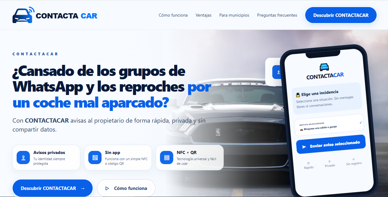 CONTACTACAR, aviso privado al propietario de un vehículo mediante NFC