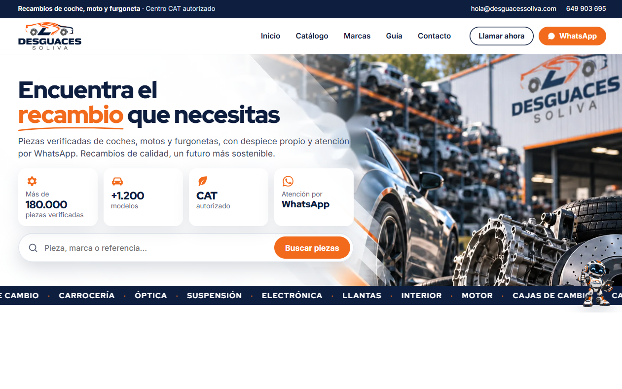 Desguaces Soliva, web de recambios con catálogo, pedidos y envíos